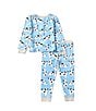 Color:Blue - Image 2 - Little Boys 2T-5T Long Sleeve Cow Print Pajama T-Shirt & Matching Pajama Pant Set