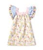 Color:Multi - Image 1 - Little Girls 2T-5T Flutter-Sleeve Printed Babydoll Dress