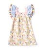 Color:Multi - Image 2 - Little Girls 2T-5T Flutter-Sleeve Printed Babydoll Dress