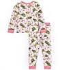 Color:Pink - Image 2 - Little Girls 2T-5T Long-Sleeve Golf-Themed-Print Top & Pajama Pant Set