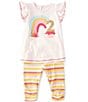 Color:Pink Multi - Image 1 - Little Girls 2T Flutter-Sleeve 2nd Birthday Tunic & Striped Leggings Set
