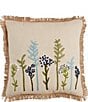 Color:Beige/Multi - Image 1 - Valencia Collection Square Floral Embroidered Trimmed Pillow