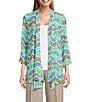 Multiples Multiple Georgette Printed 3/4 Sleeve Drapey Open-Front Jacket, Color:Triangle Multi - Image 1
