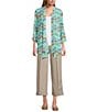 Multiples Multiple Georgette Printed 3/4 Sleeve Drapey Open-Front Jacket, Color:Triangle Multi - Image 3