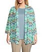 Multiples Multiple Plus Size Georgette Printed 3/4 Sleeve Drapey Open-Front Jacket, Color:Triangle Multi - Image 1