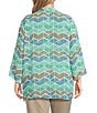 Multiples Multiple Plus Size Georgette Printed 3/4 Sleeve Drapey Open-Front Jacket, Color:Triangle Multi - Image 2