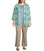 Multiples Multiple Plus Size Georgette Printed 3/4 Sleeve Drapey Open-Front Jacket, Color:Triangle Multi - Image 3