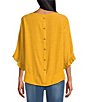 Multiple Slub Crinkle Woven Scoop Neck 3/4 Ruffle Sleeve - Image 2