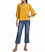 Multiple Slub Crinkle Woven Scoop Neck 3/4 Ruffle Sleeve - Image 3