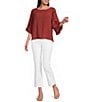 Multiple Slub Crinkle Woven Scoop Neck 3/4 Ruffle Sleeve Top - Image 3