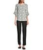Multiples Slub Knit Georgette Block Multi Scoop Neck 3/4 Flounce Sleeve Fitted Top, Color:Block Multi - Image 3