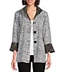 Color:Multi - Image 1 - Abstract Dot Print Bark Cloth Wire Collar 3/4 Flounce Sleeve Button-Front Jacket