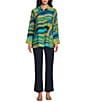 Multiples Abstract Point Collar 3/4 Turn-Up Cuff Sleeve Button Front Shirt, Color:Multi - Image 3