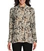 Color:Multi - Image 4 - Animal Print Stand Collar Long Roll-Tab Sleeve Snap-Front Jacket