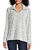 Multiples Cheetah Print Johnny Collar Long Sleeve Plush Knit Top, Color:Frost Grey - Image 1
