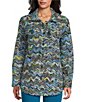 Multiples Chevron Embroidered Point Collar Long Cuffed Sleeve Button Front Shacket, Color:Multi - Image 1