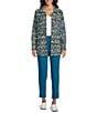 Multiples Chevron Embroidered Point Collar Long Cuffed Sleeve Button Front Shacket, Color:Multi - Image 3