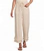 Multiples Coordinating Textured Slub Elastic Drawstring Double Fringe Flounce Hem Cropped Pants - Image 1
