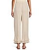 Multiples Coordinating Textured Slub Elastic Drawstring Double Fringe Flounce Hem Cropped Pants - Image 2
