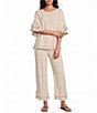 Multiples Coordinating Textured Slub Elastic Drawstring Double Fringe Flounce Hem Cropped Pants - Image 3