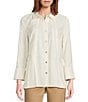 Multiples Crinkle Poplin Point Collar 3/4 Flip Back Cuff Fit & Flare Button-Front Shirt, Color:Winter White - Image 1