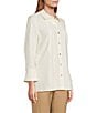 Multiples Crinkle Poplin Point Collar 3/4 Flip Back Cuff Fit & Flare Button-Front Shirt, Color:Winter White - Image 3