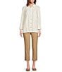 Multiples Crinkle Poplin Point Collar 3/4 Flip Back Cuff Fit & Flare Button-Front Shirt, Color:Winter White - Image 5