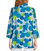 Color:Multi - Image 2 - Crinkle Woven Printed Collared V-Neck 3/4 Sleeve Button-Front Shirt
