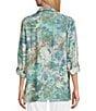Multiples Crinkle Woven Printed Point Collar 3/4 Cinched Roll Tab Cuff Sleeve Button Front Shirt, Color:Multi - Image 2