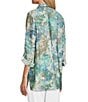 Multiples Crinkle Woven Printed Point Collar 3/4 Cinched Roll Tab Cuff Sleeve Button Front Shirt, Color:Multi - Image 4