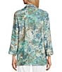 Multiples Crinkle Woven Printed Point Collar 3/4 Cinched Roll Tab Cuff Sleeve Button Front Shirt, Color:Multi - Image 6
