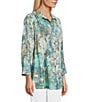 Multiples Crinkle Woven Printed Point Collar 3/4 Cinched Roll Tab Cuff Sleeve Button Front Shirt, Color:Multi - Image 7