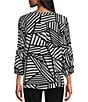 Color:Midnight - Image 2 - Crinkle Woven Stripe Print Y-Neck 3/4 Sleeve Fitted Top
