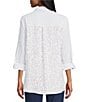 Multiples Crinkle Woven Stars And Stripe Printed Point Collar Long Roll-Tab Sleeve Hi-Low Hem Button Front Shirt, Color:Rich Navy - Image 2