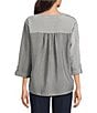 Multiples Crinkle Woven Stripe Y-Neck 3/4 Sleeve Button Front Top - Image 2