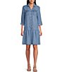 Multiples Denim Point Collar Rolled Tab 3/4 Sleeve Shirt Dress - Image 1