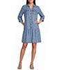 Multiples Denim Point Collar Rolled Tab 3/4 Sleeve Shirt Dress - Image 1