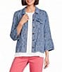 Multiples Denim Print Point Collar 3/4 Flounce Sleeve Button Front Jacket - Image 1