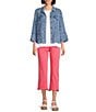 Multiples Denim Print Point Collar 3/4 Flounce Sleeve Button Front Jacket - Image 3