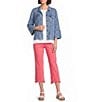 Multiples Denim Print Point Collar 3/4 Flounce Sleeve Button Front Jacket - Image 3
