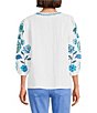 Multiples Embroidered Floral Split V-Neck 3/4 Sleeve Top - Image 2