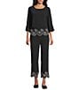 Multiples Embroidered Scalloped Hem Pull-On Pants, Color:Black - Image 3