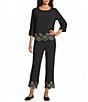 Multiples Coordinating Embroidered Scalloped Hem Pull-On Pants - Image 3