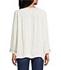 Multiples Embroidered Textured V-Neck 3/4 Sleeve Fringe Edge Top, Color:Multi - Image 2