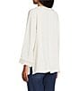 Multiples Embroidered Textured V-Neck 3/4 Sleeve Fringe Edge Top, Color:Multi - Image 4