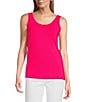 Color:Bright Pink - Image 1 - Fitted Solid Knit Double Scoop Neck Sleeveless Tank Top