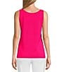 Color:Bright Pink - Image 2 - Fitted Solid Knit Double Scoop Neck Sleeveless Tank Top