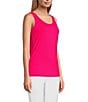 Color:Bright Pink - Image 3 - Fitted Solid Knit Double Scoop Neck Sleeveless Tank Top