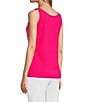 Color:Bright Pink - Image 4 - Fitted Solid Knit Double Scoop Neck Sleeveless Tank Top