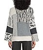 Multiples Jacquard Knit Solid Mixed Print Collared 3/4 Sleeve Button Front Cardigan, Color:Multi - Image 3